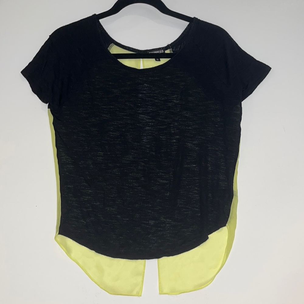 Brand: Express; Black and Yellow Sheer Top; Size Medium